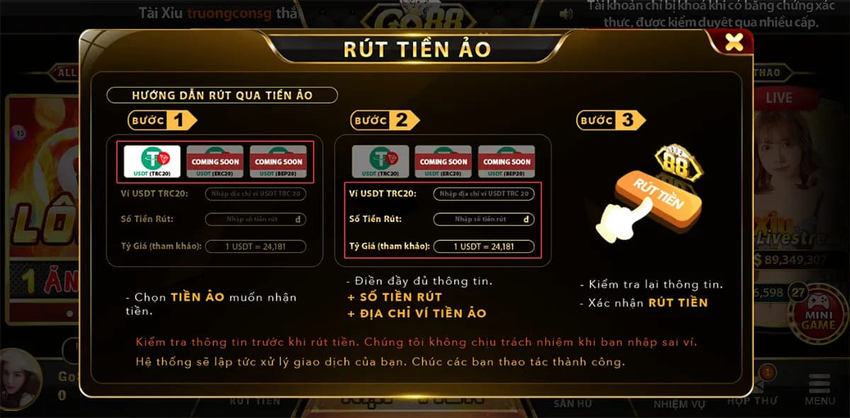 Rút tiền Go88 qua tiền ảo