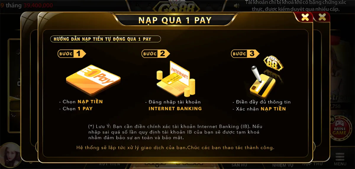 Nạp tiền qua kênh thanh toán 1 Pay