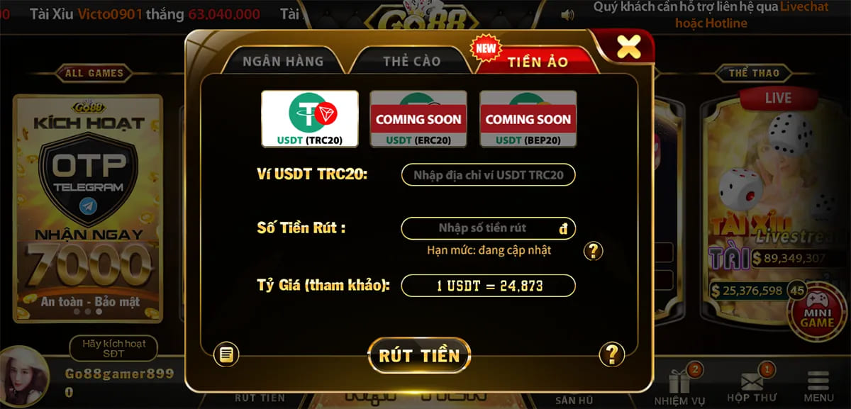 Rút tiền Go88 qua tiền ảo